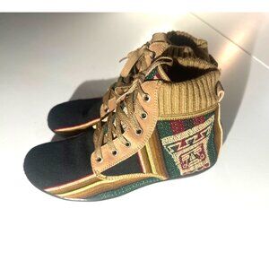 Handmade High-Top Sneakers With Knit Trim & Ethnic Woven Design